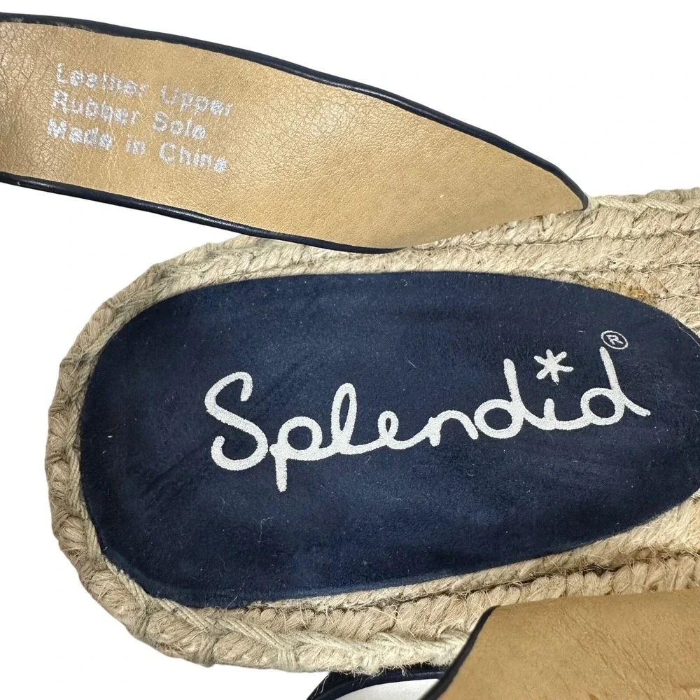 Splendid‎ Navy Blue Leather Ruffle Espadrille Ankle Strap Flat Sandals Womens 6